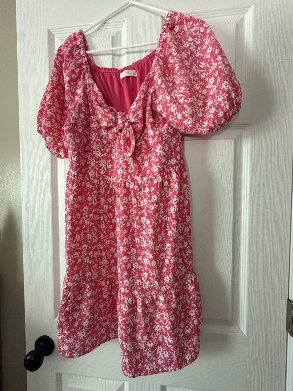 LC Lauren Conrad Coral Pink Floral Tie-Front Puff Sleeve Dress